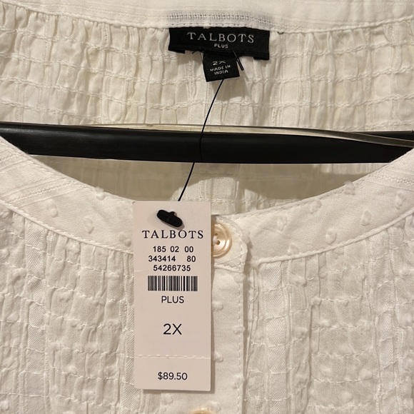 Talbots White Swiss Dot Peasant Blouse - Picture 3 of 5